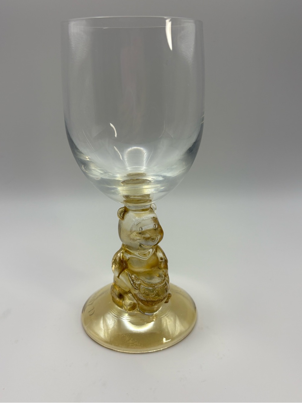 Vintage Walt Disney Company Winnie the Pooh Amber Stem Wine Glass Goblet 6.25”
